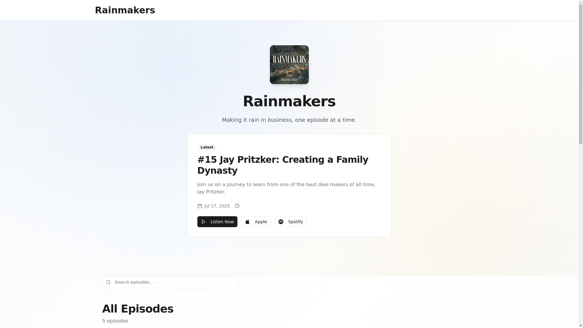 website screenshot of https://rainmakerspod.com/