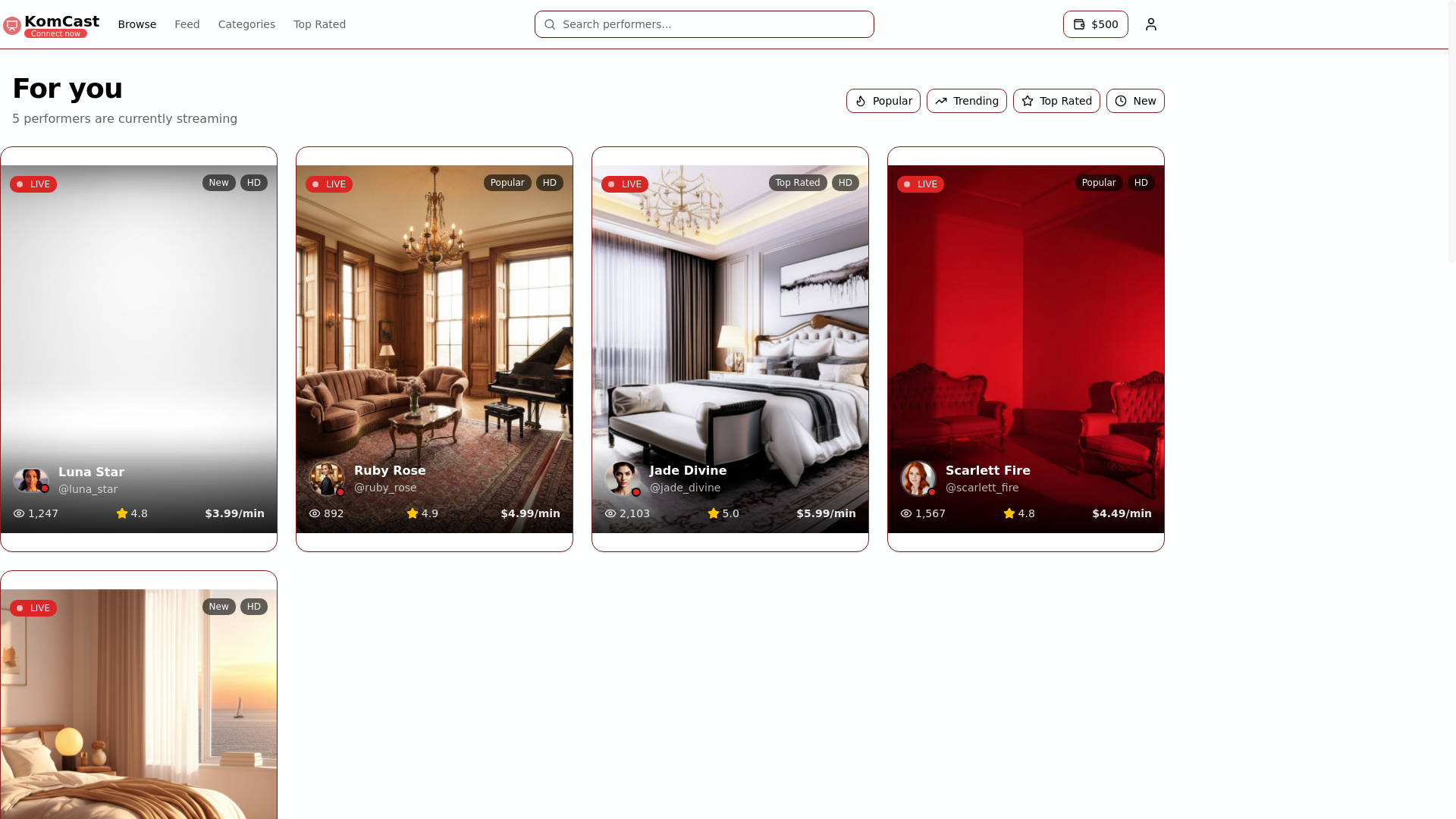 website screenshot of https://komcast.live/