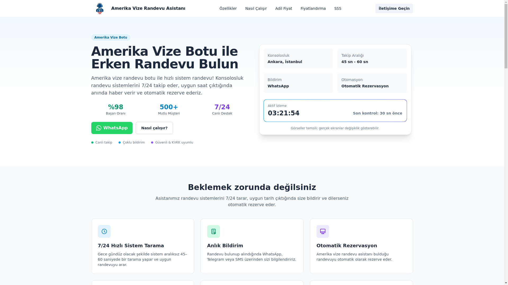 website screenshot of https://amerikavizerandevuasistani.com/