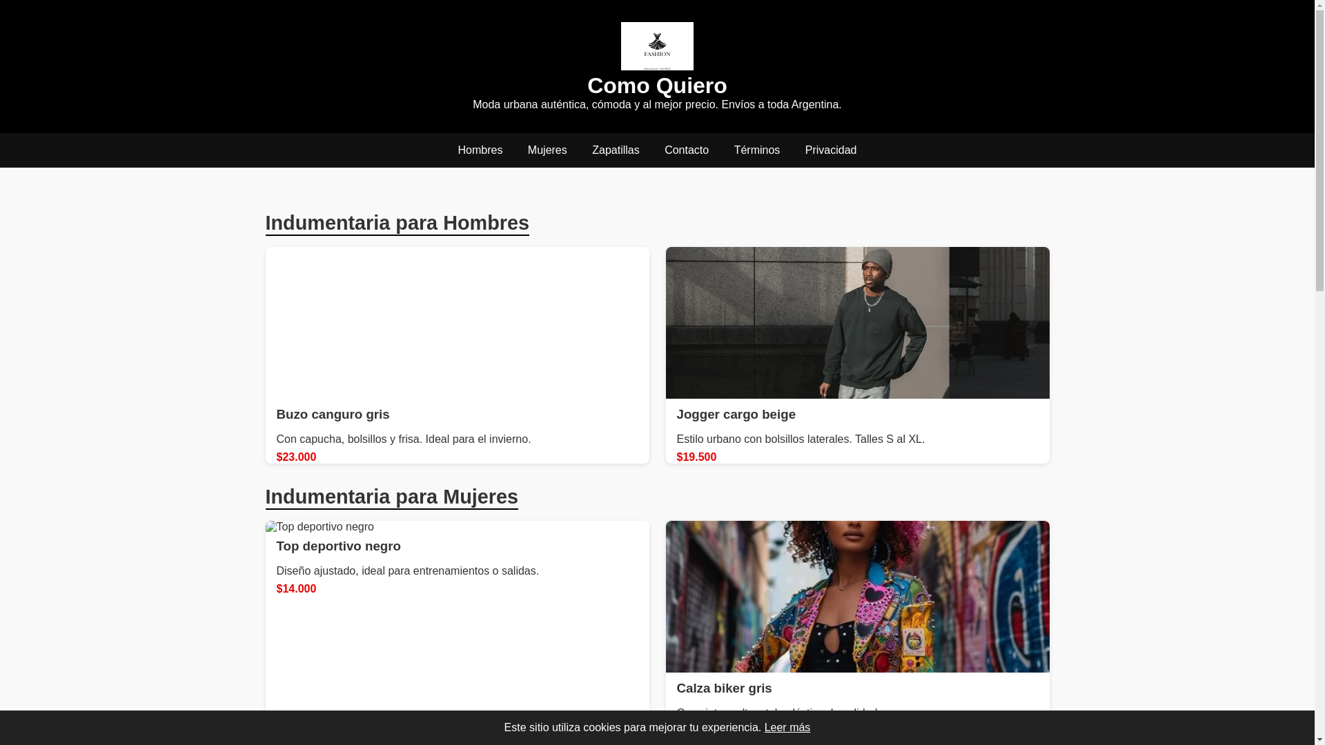 website screenshot of https://comoquiero.shop/