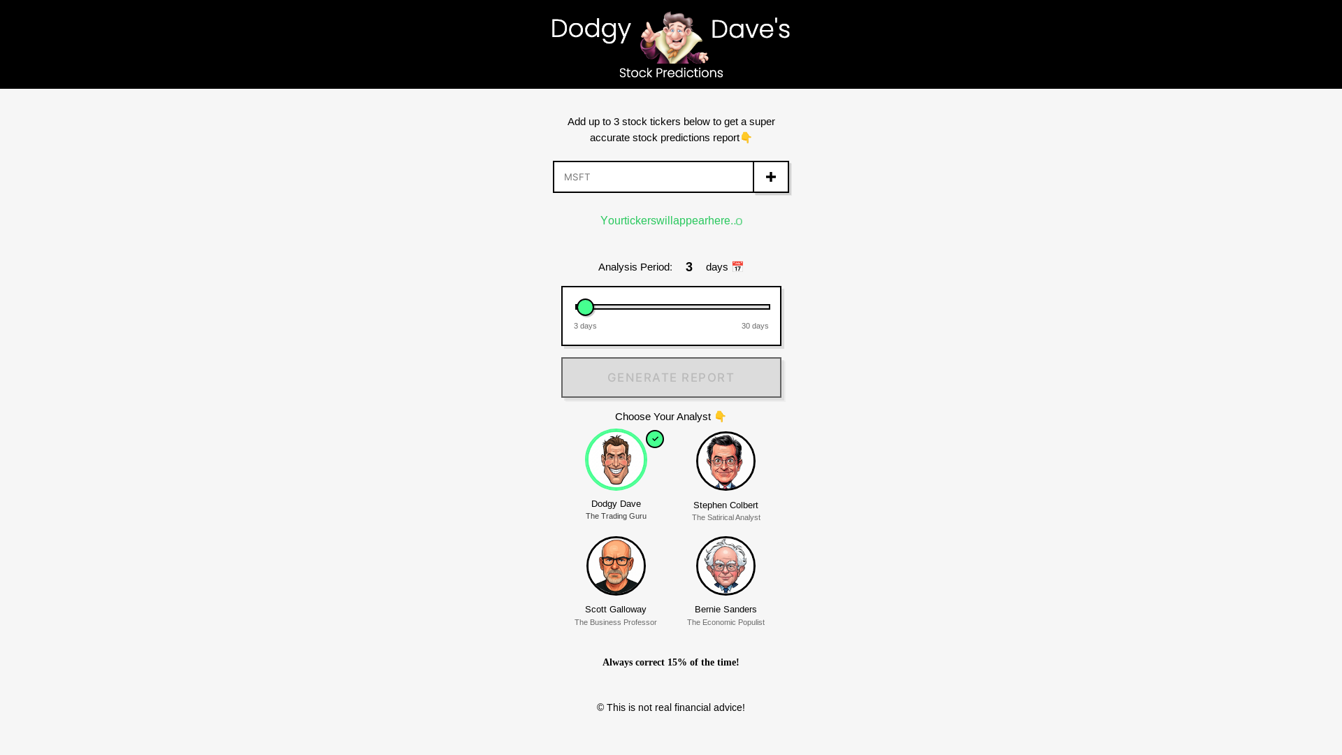 website screenshot of https://stock-predictions-llm.pages.dev/