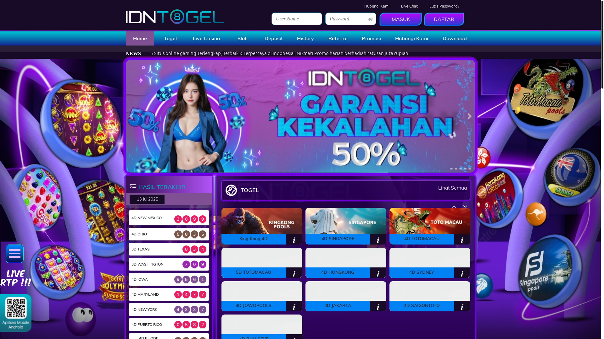 website screenshot of https://idntogel-merah.com/