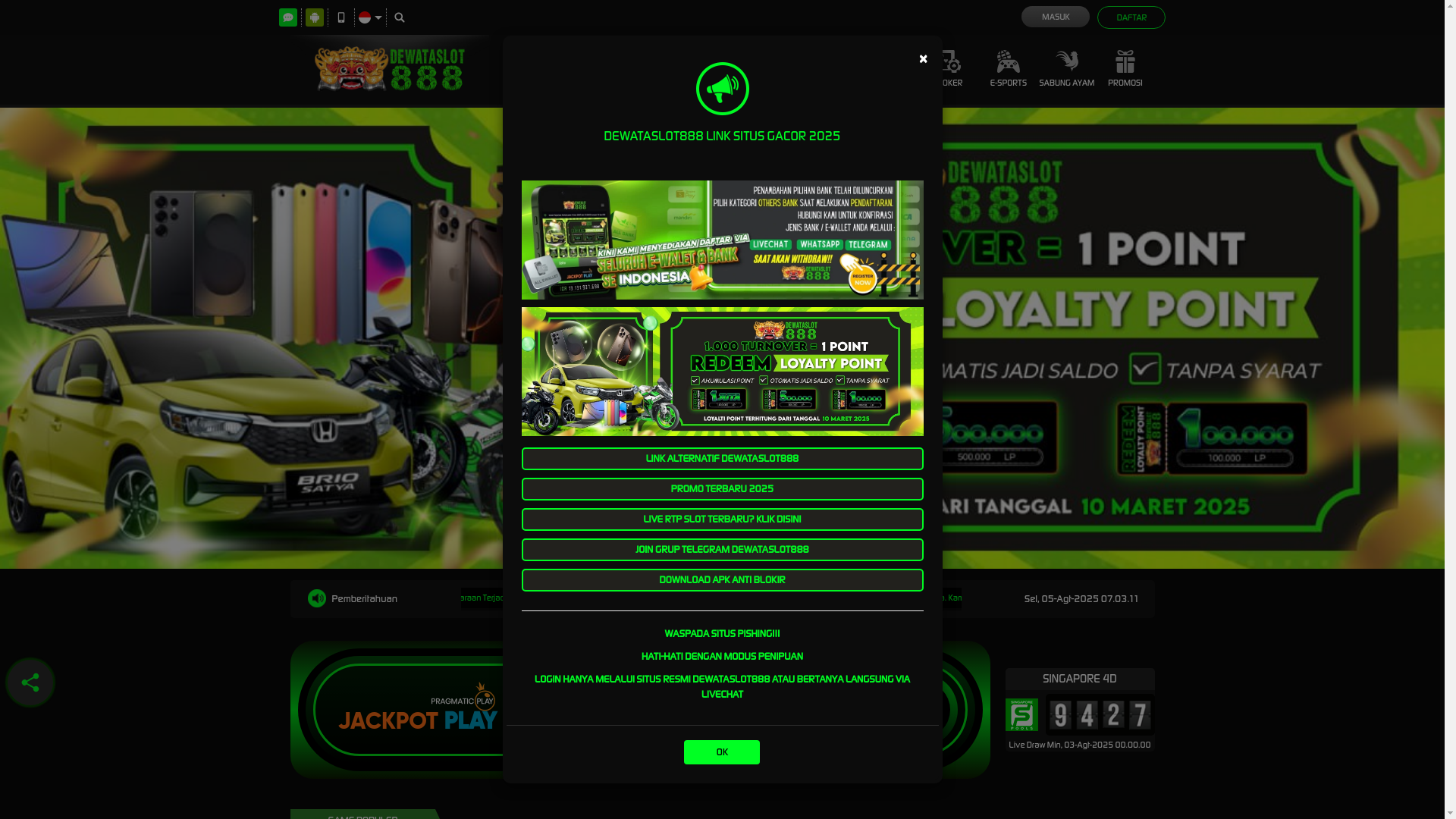 website screenshot of https://dewataslot888.homes/