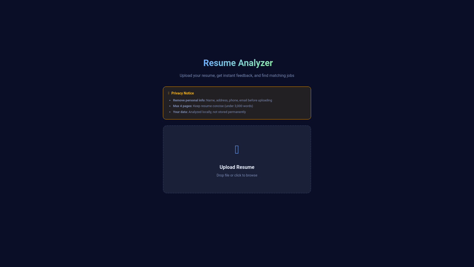 website screenshot of https://resume-analyzer-53s.pages.dev/