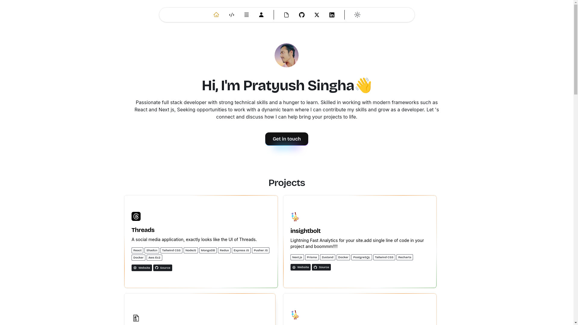 website screenshot of https://pratyushsingha.xyz/