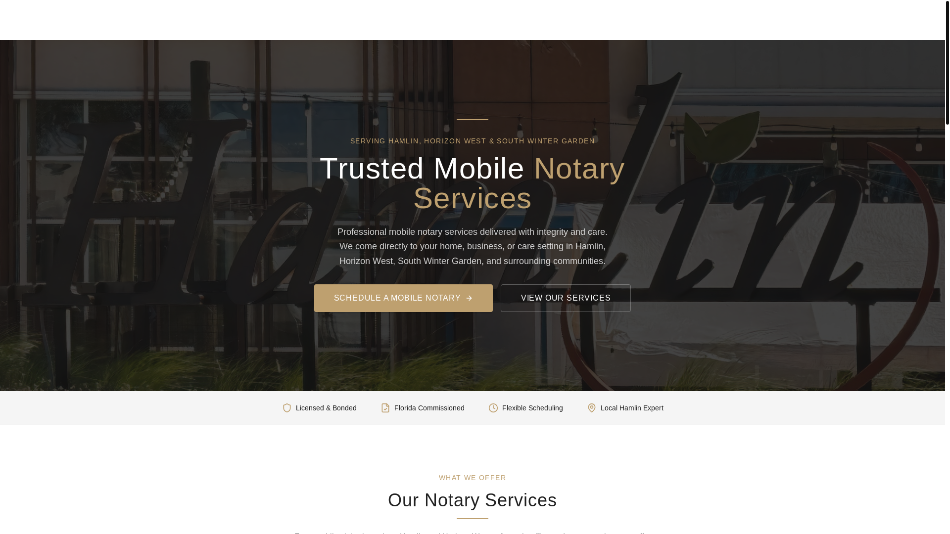 website screenshot of https://hamlinnotary.com/