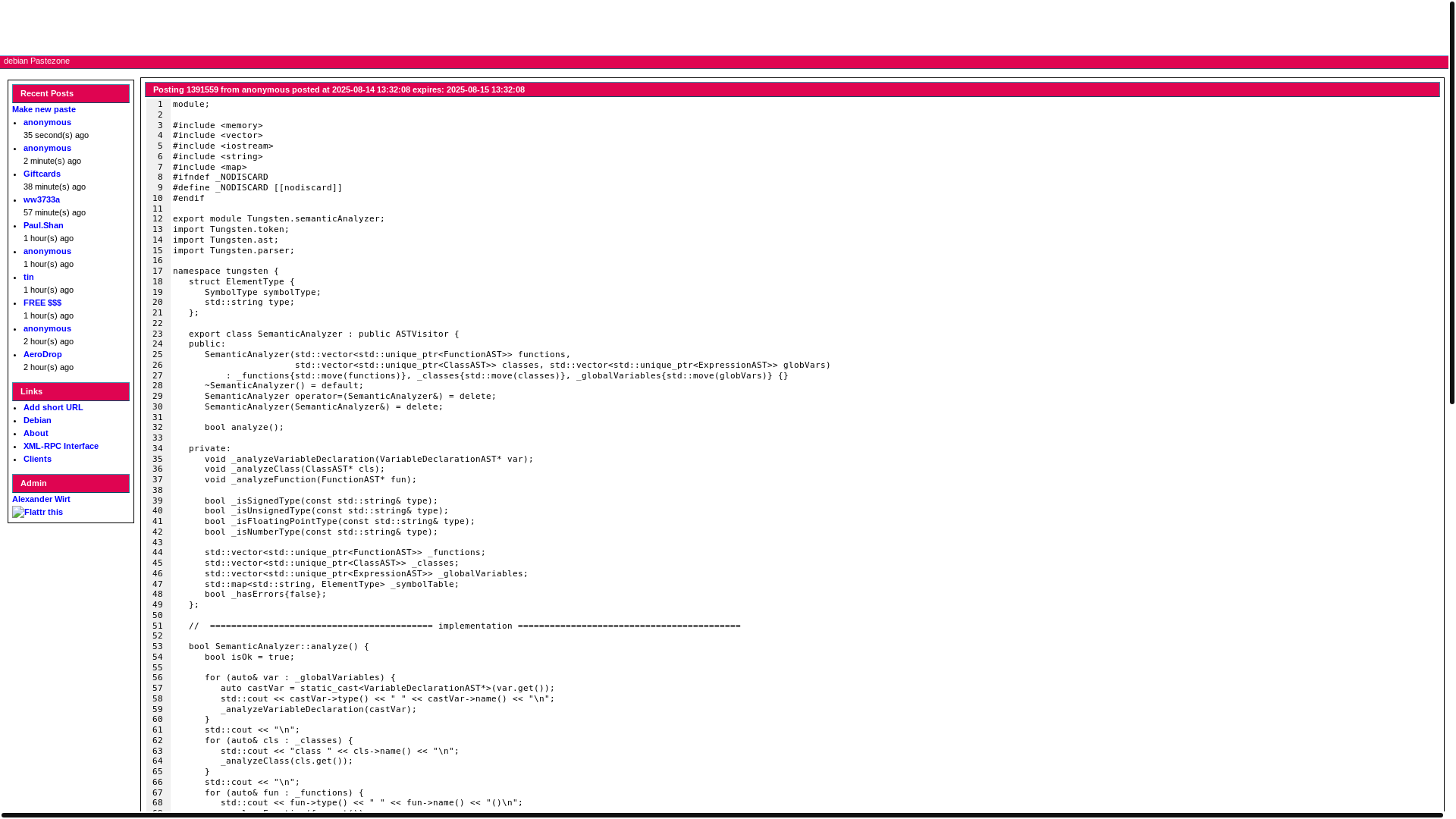 website screenshot of https://paste.debian.net/1391559/