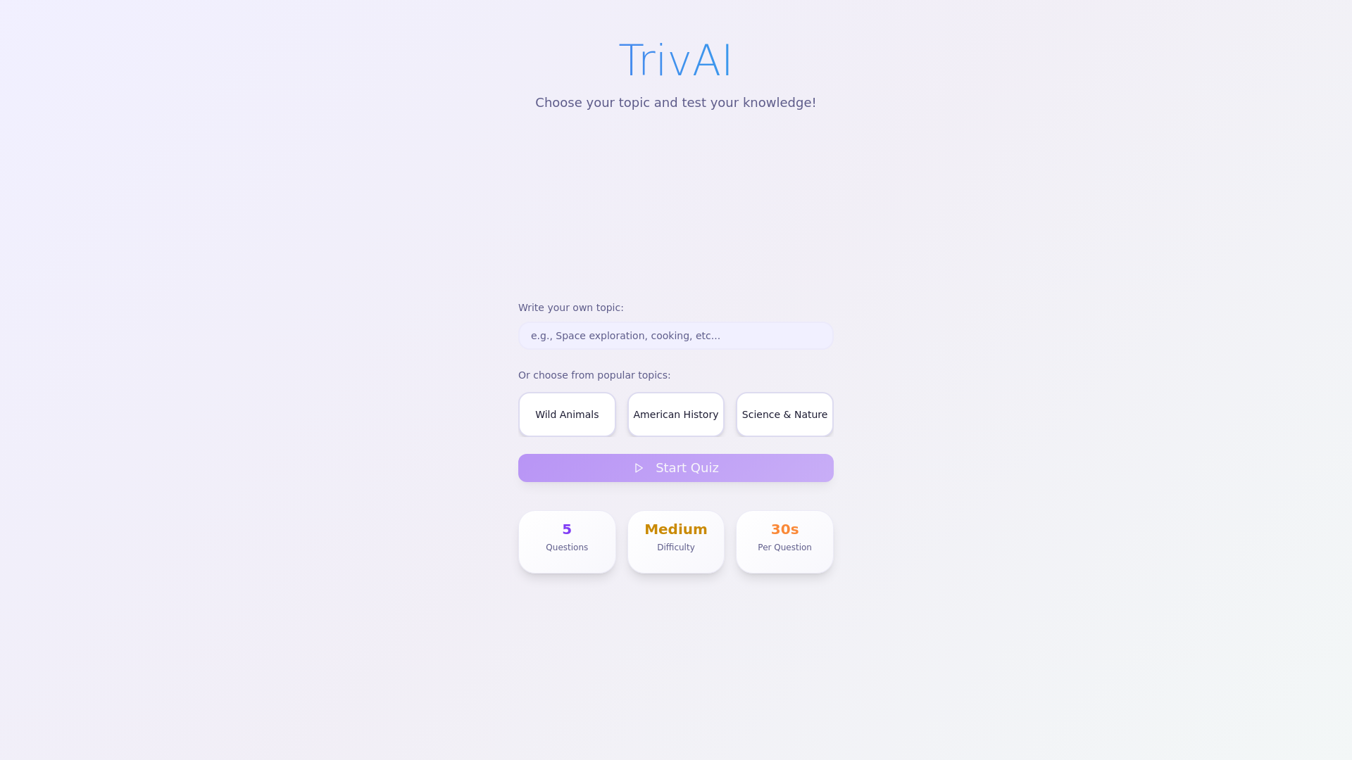 website screenshot of https://trivai-frontend.pages.dev/
