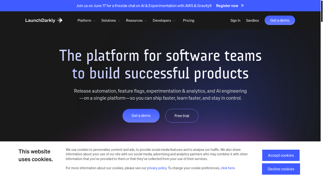 website screenshot of https://launchdarkly.com/