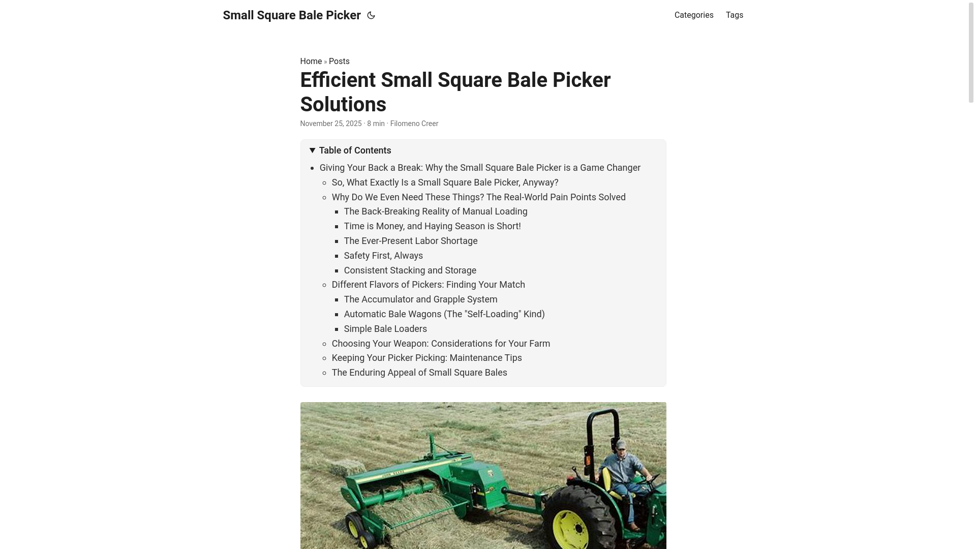 website screenshot of https://smallsquarebalepicker2.pages.dev/