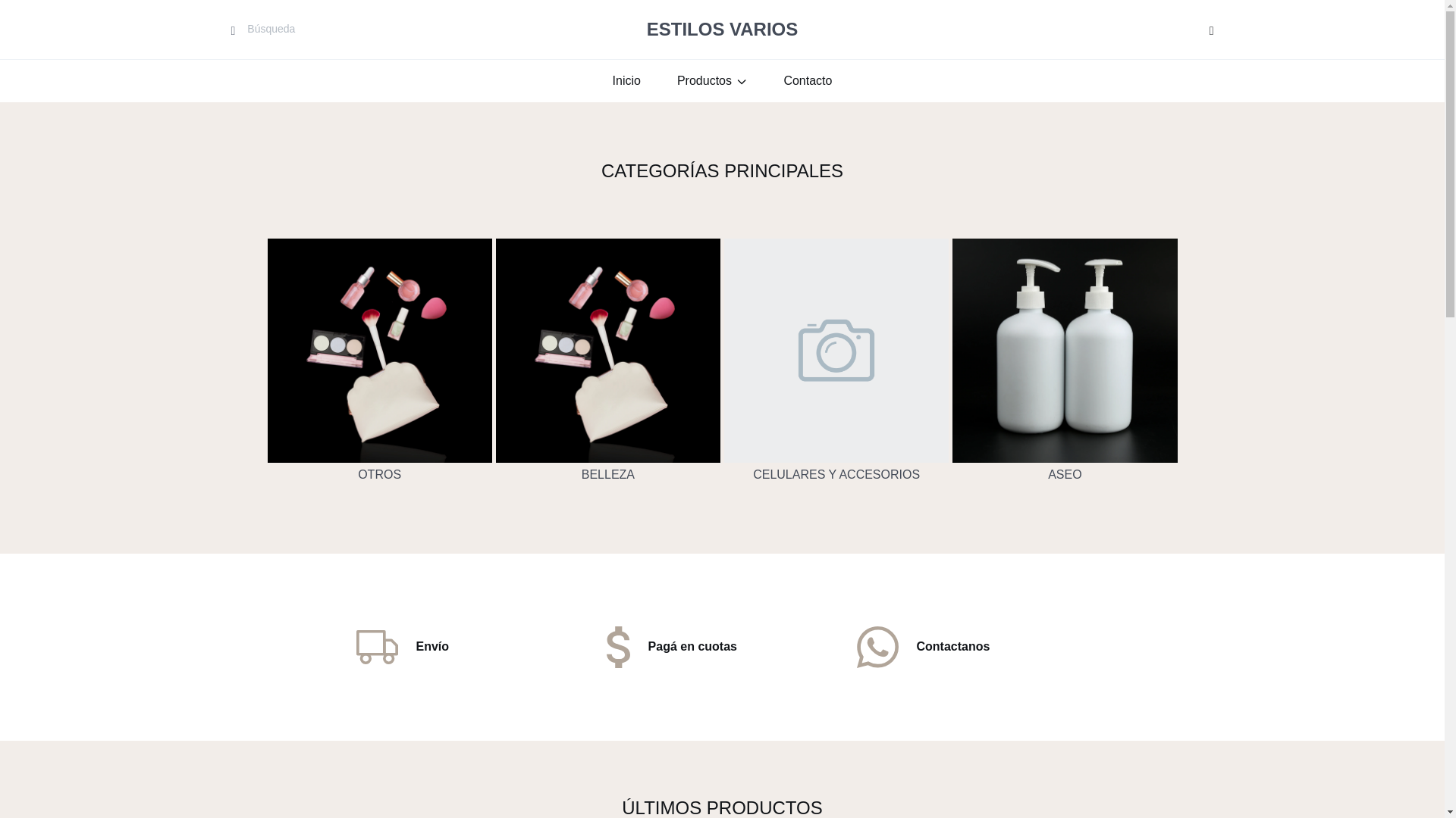 website screenshot of https://estilosvarios.shop/