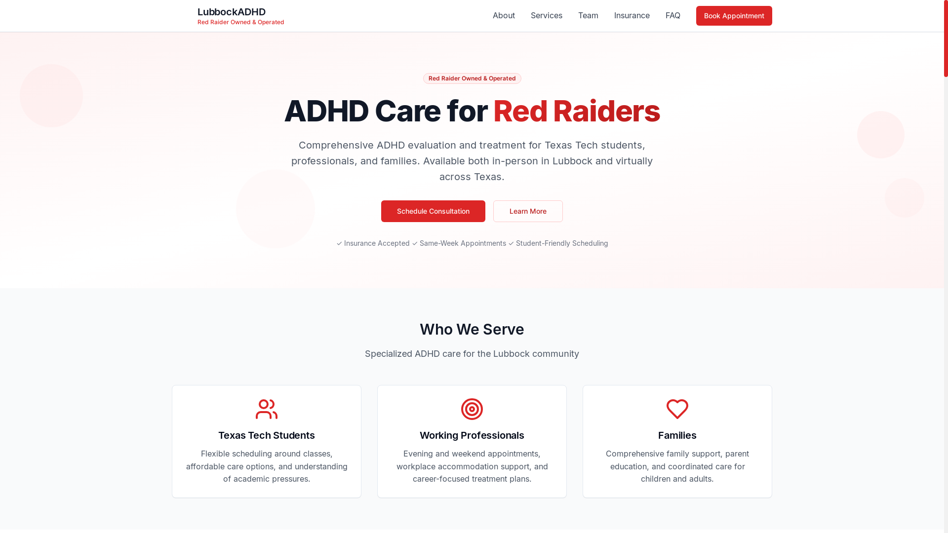 website screenshot of https://lubbock.clinic/