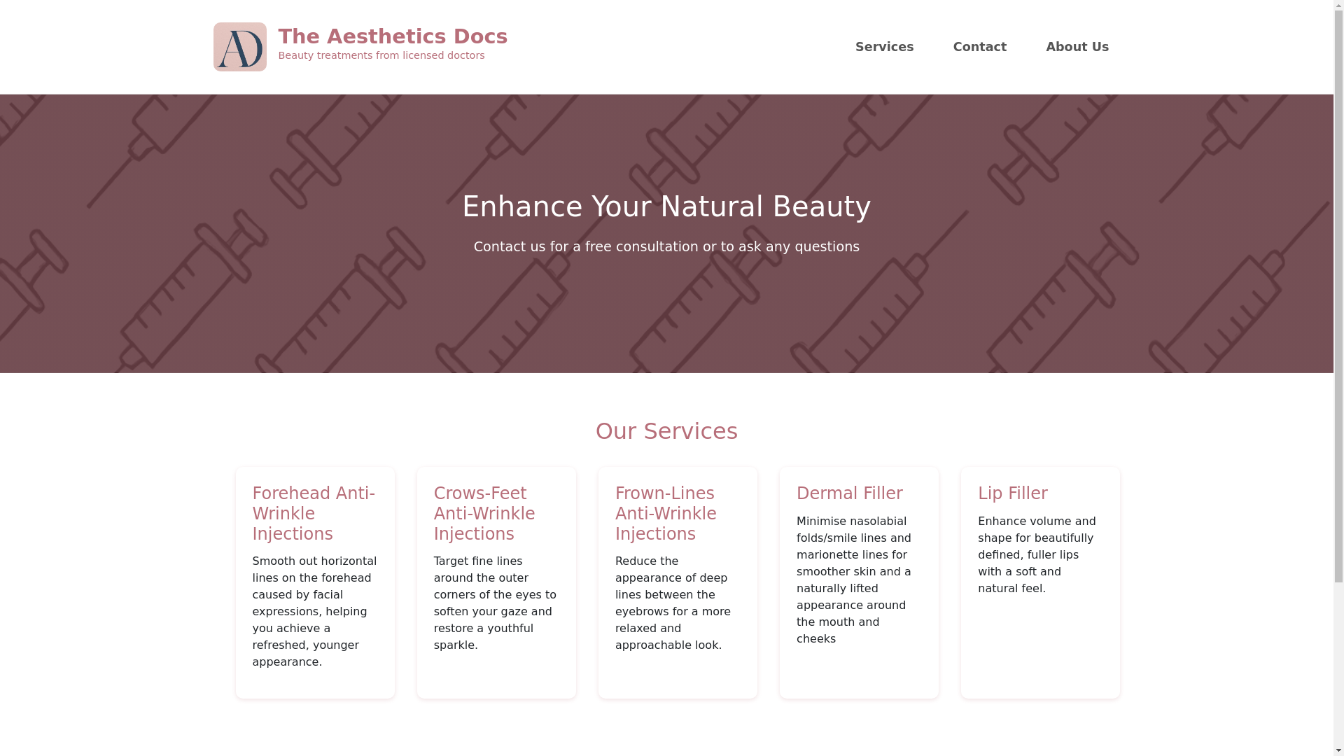 website screenshot of https://theaestheticsdocs.co.uk/