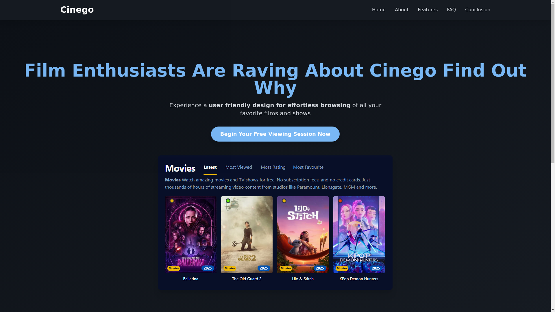 website screenshot of https://cinego-x8w1.pages.dev/