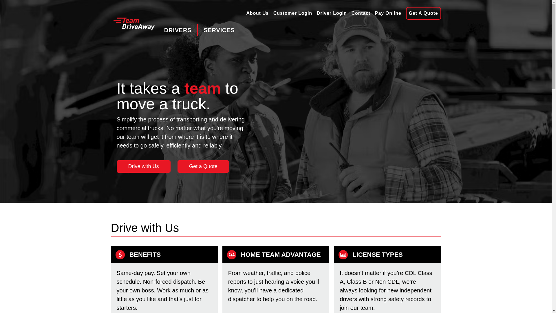 website screenshot of https://teamdriveaway.org/