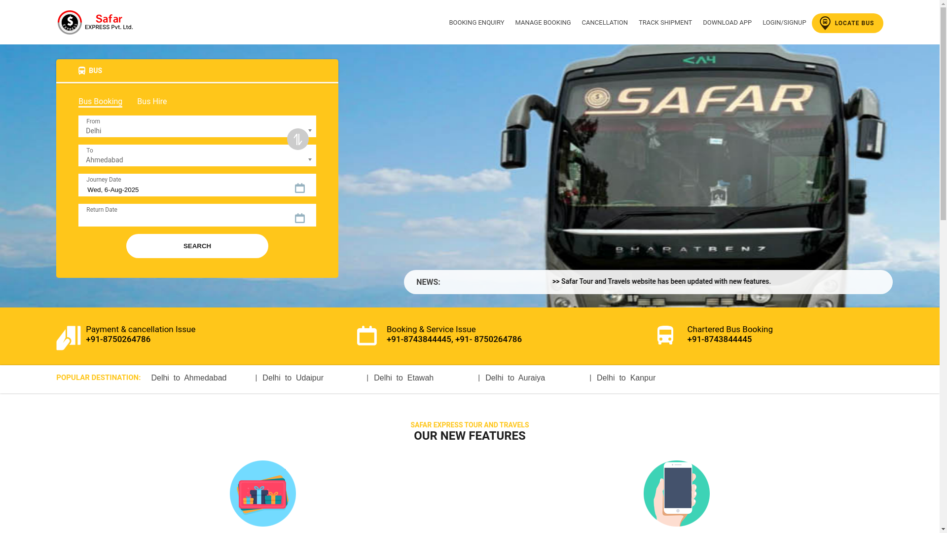 website screenshot of https://safarexpress.co.in/