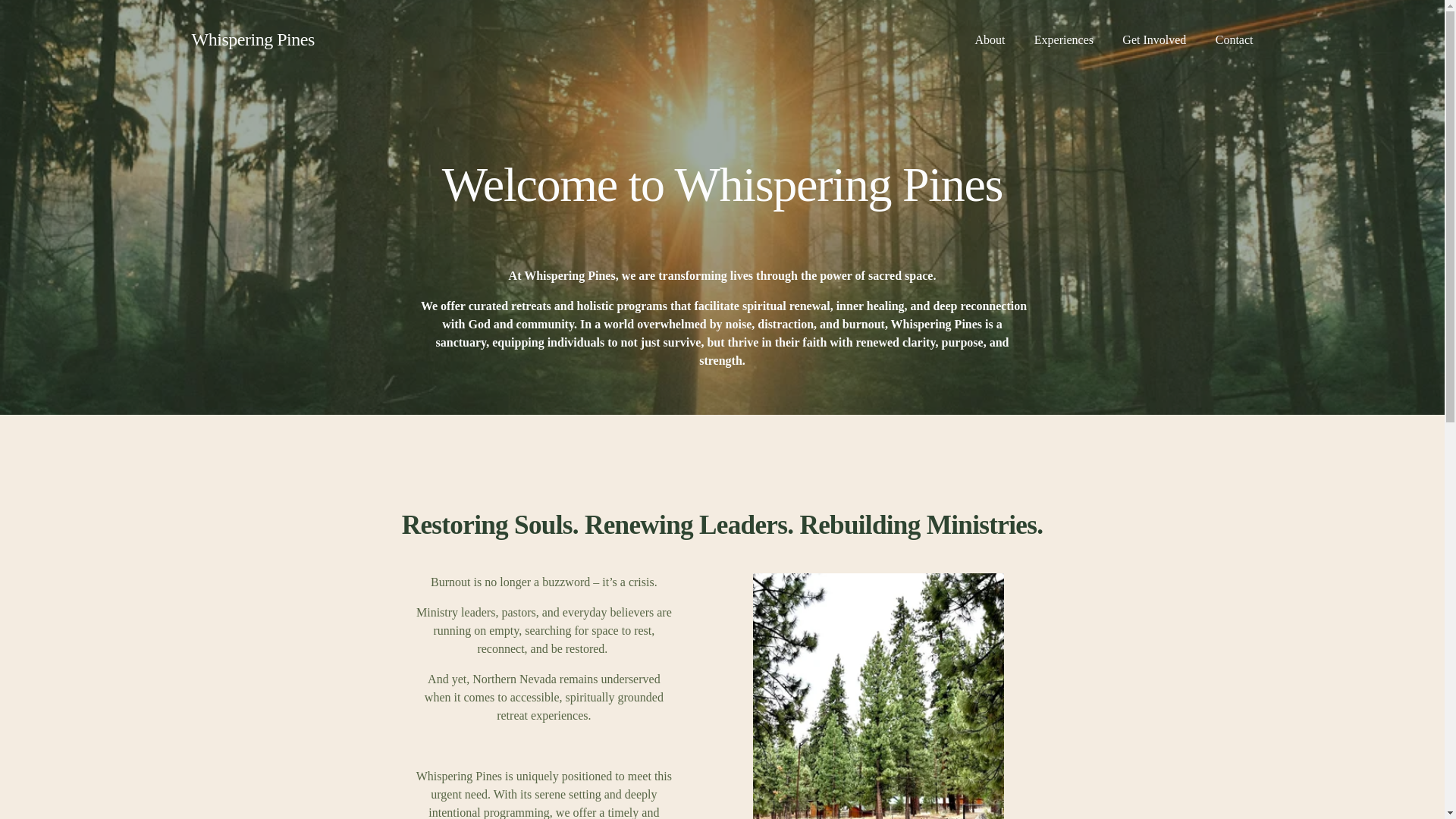 website screenshot of https://whisperingpinesretreatcenter.org/