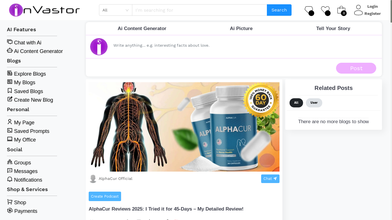 website screenshot of https://www.invastor.com/blog/113061-AlphaCur-Reviews-2025-I-Tried-it-for-45Days--My-Detailed-Review/