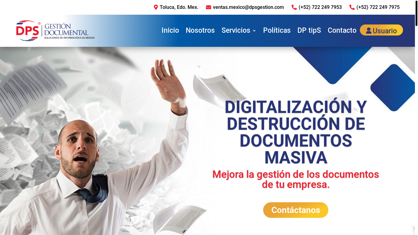 website screenshot of https://dpsgestiondocumental.com/