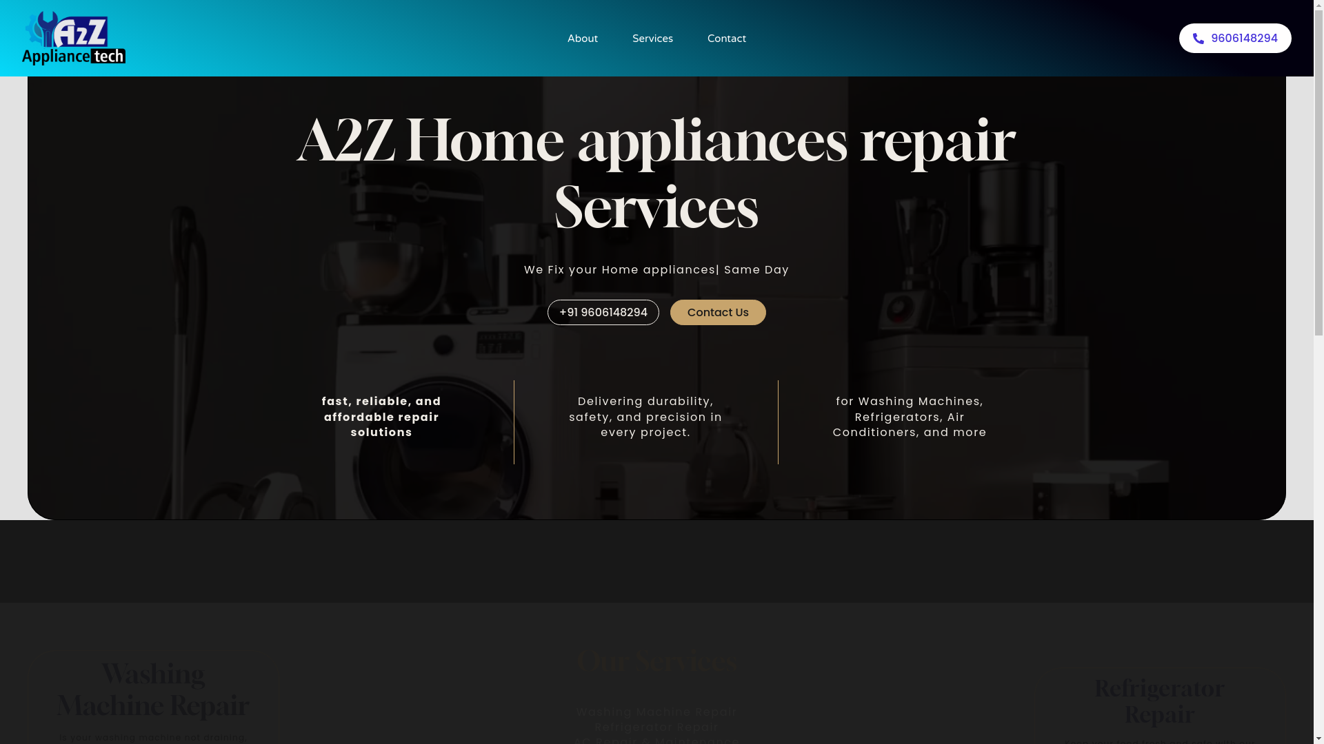 website screenshot of https://a2zappliancetech.com/