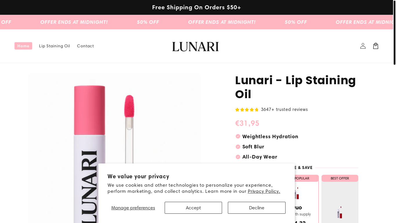 website screenshot of https://lunaricosmetics.com/