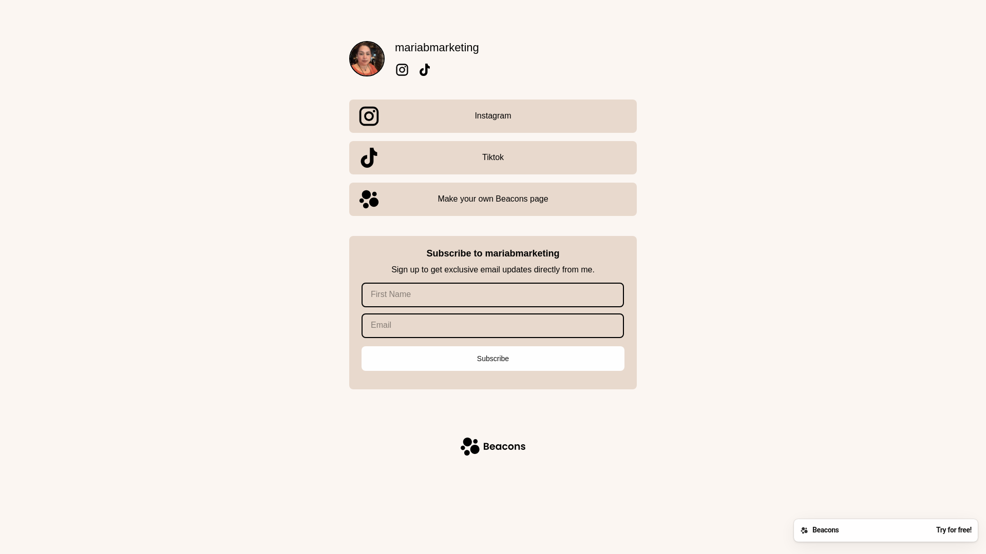 website screenshot of https://mariabmarketing.store/