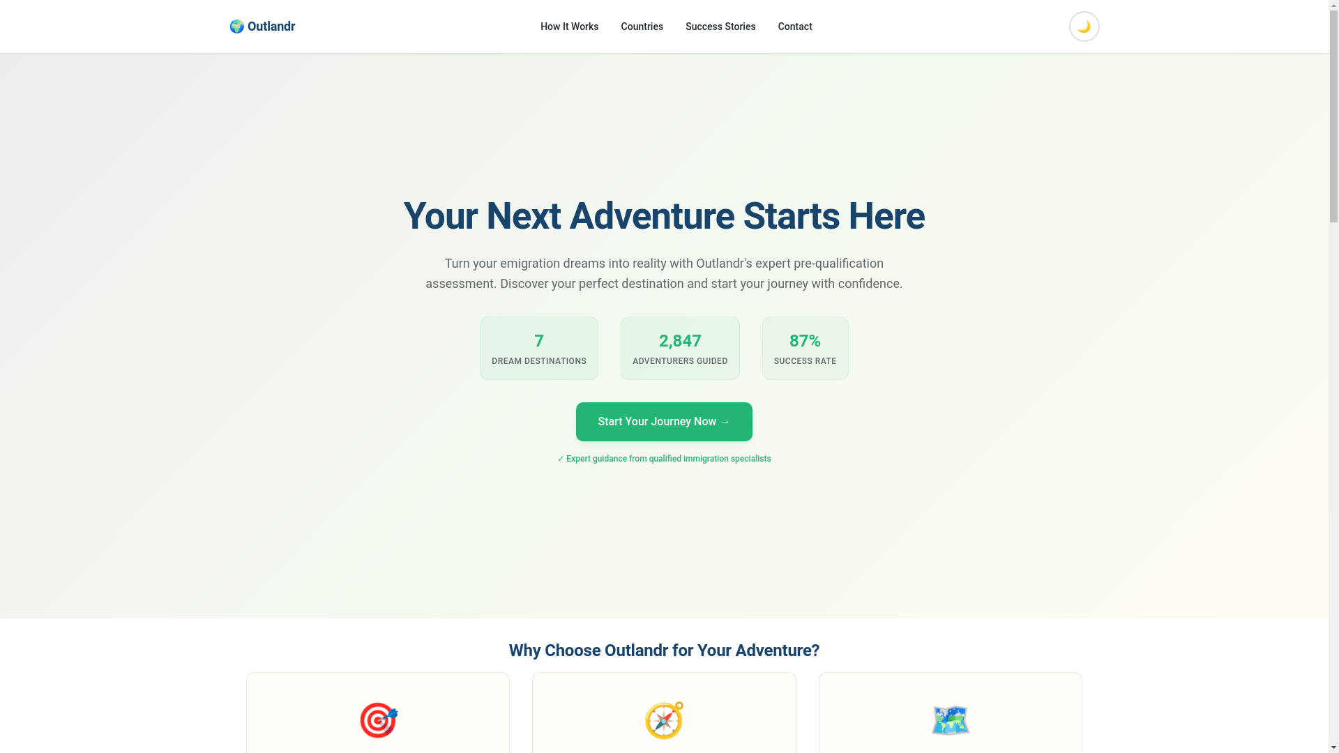 website screenshot of https://outlandr.co.za/