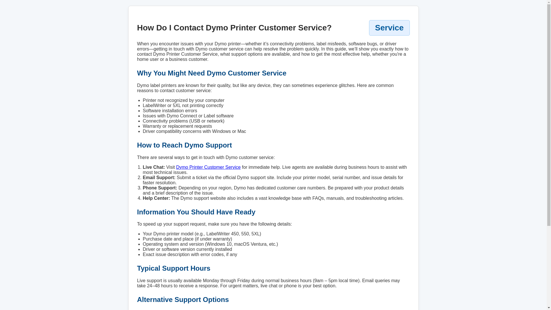 website screenshot of https://dymo-printer-customer-service.pages.dev/