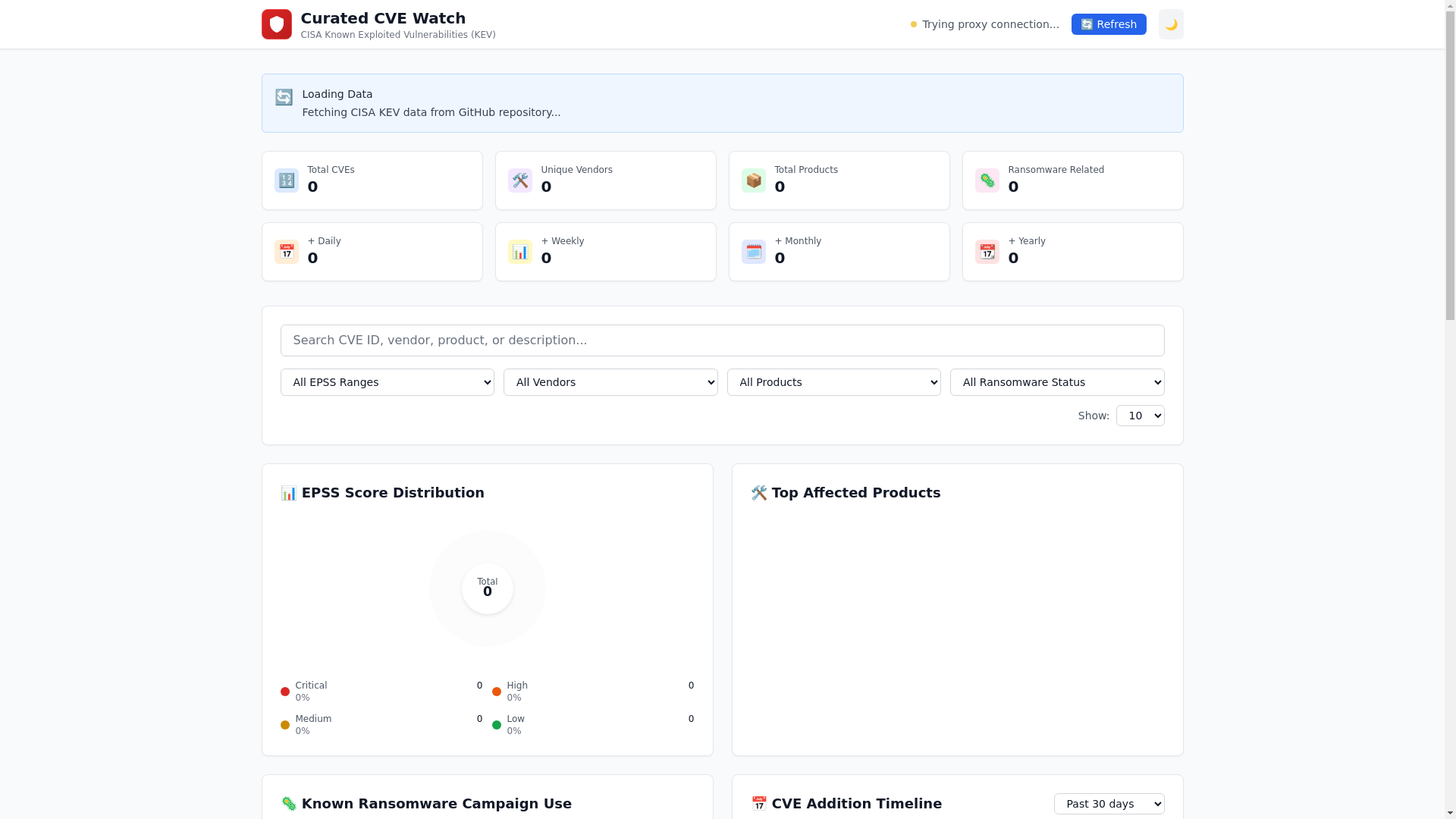 website screenshot of https://cve-kev.pages.dev/