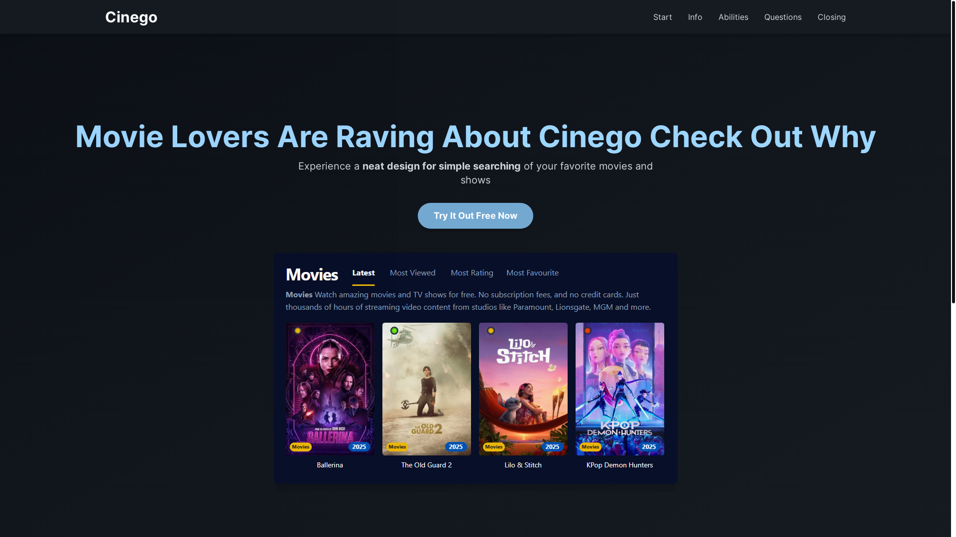 website screenshot of https://cinego-3gag.pages.dev/