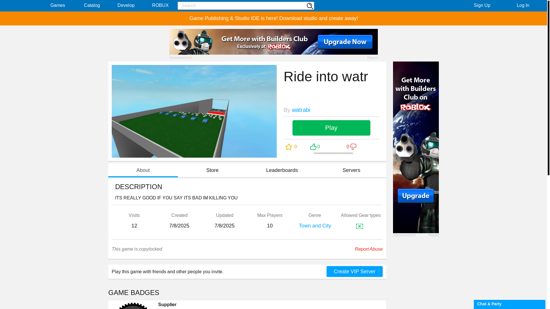 website screenshot of https://www.watrbx.wtf/games/82/ride-into-watr