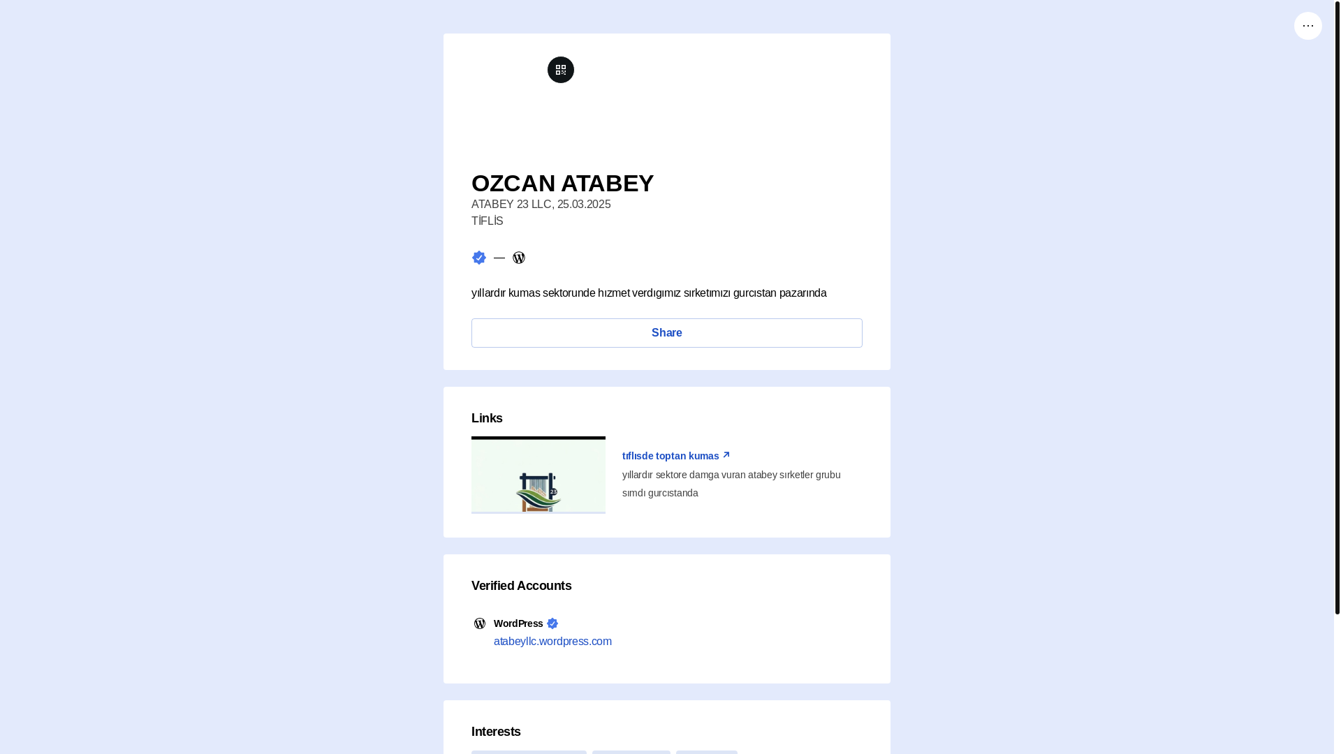 website screenshot of https://ozcanatabey.link/
