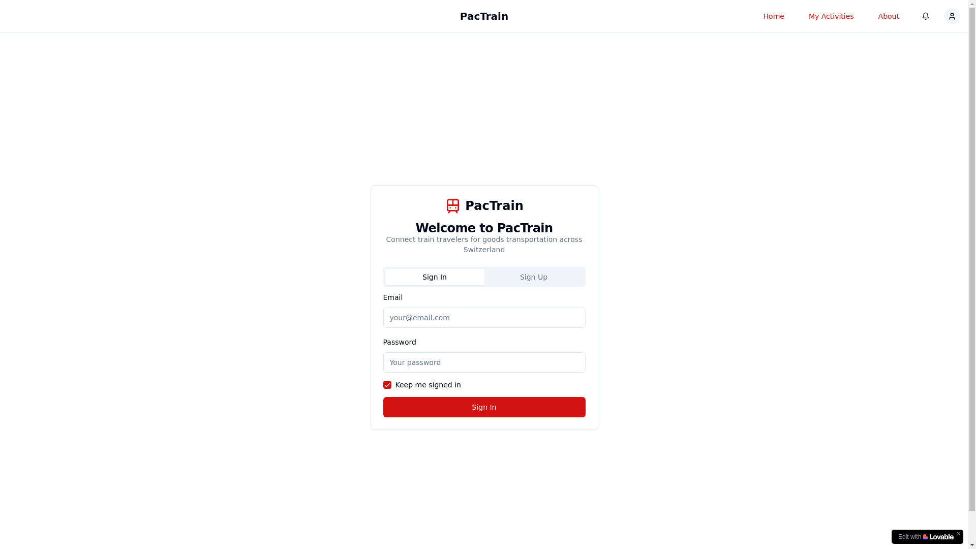 website screenshot of https://pactrain.ch/