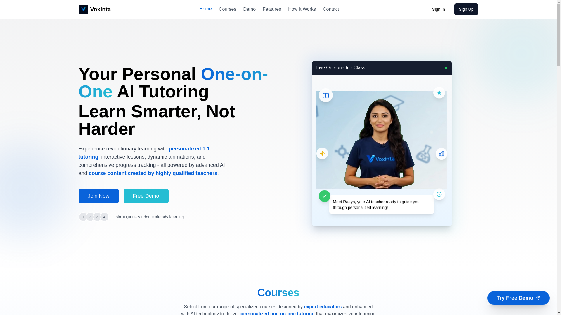 website screenshot of https://app.voxinta.in