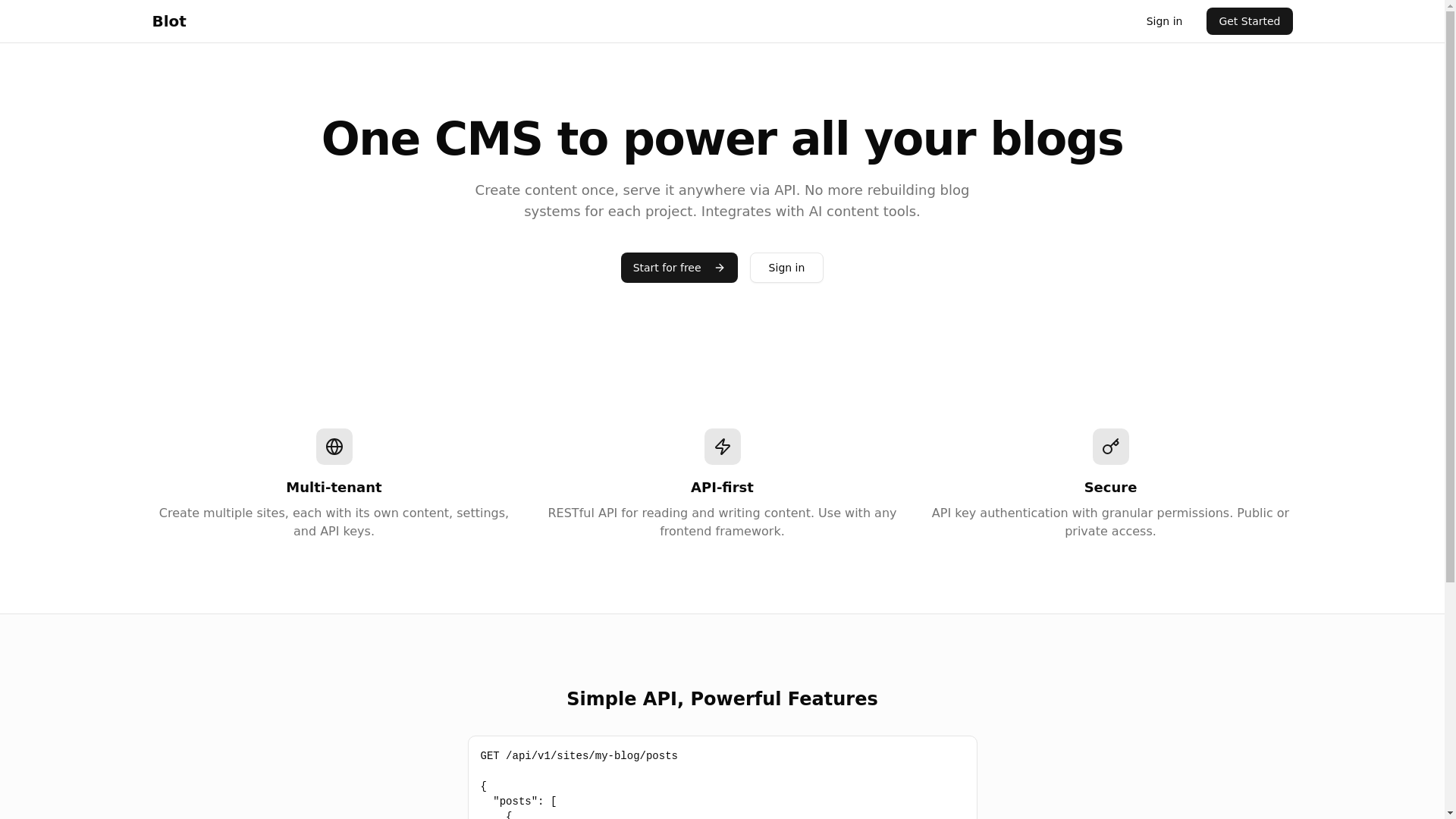website screenshot of https://blot.so/