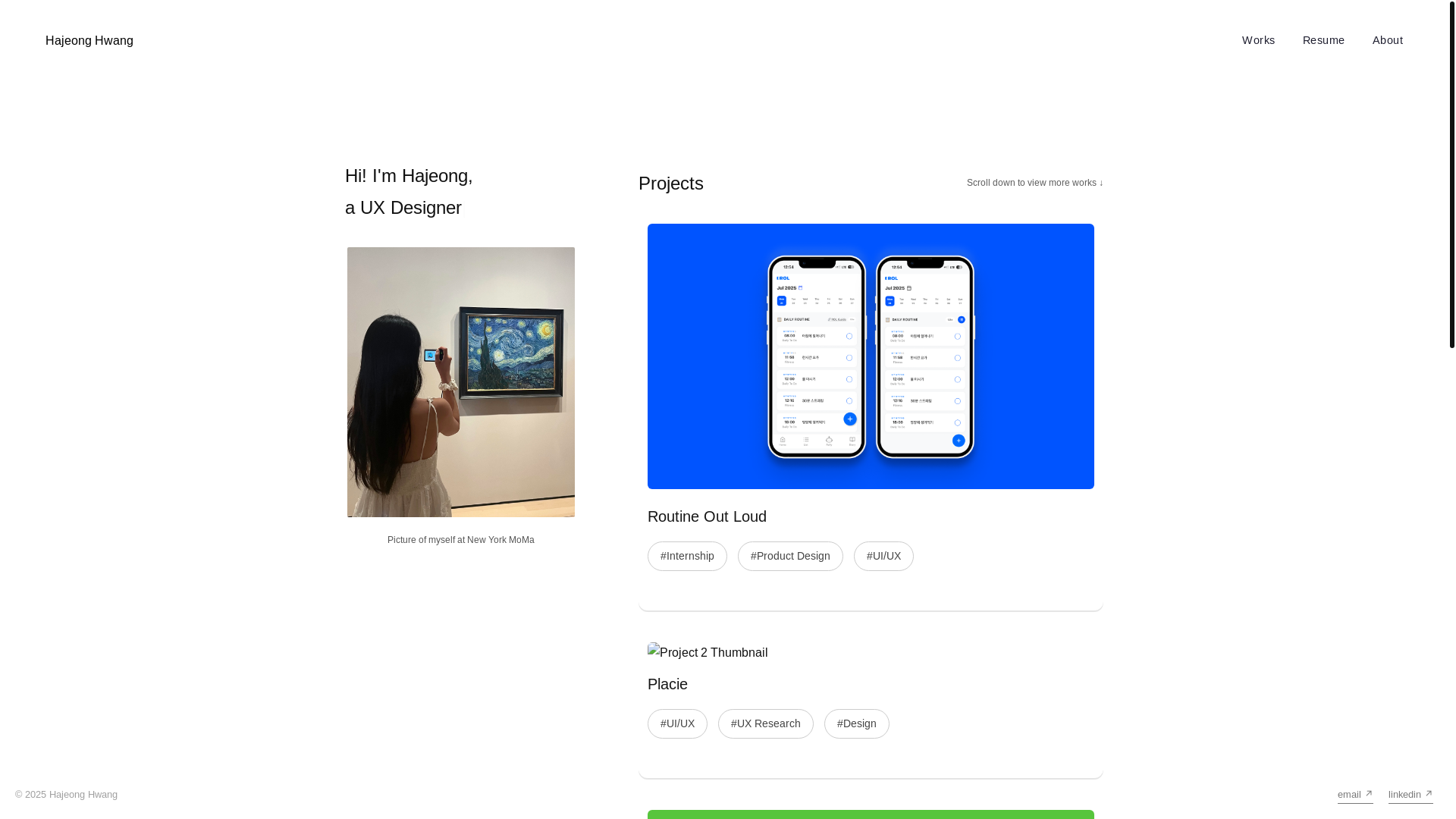 website screenshot of https://hajeonghwang.design/