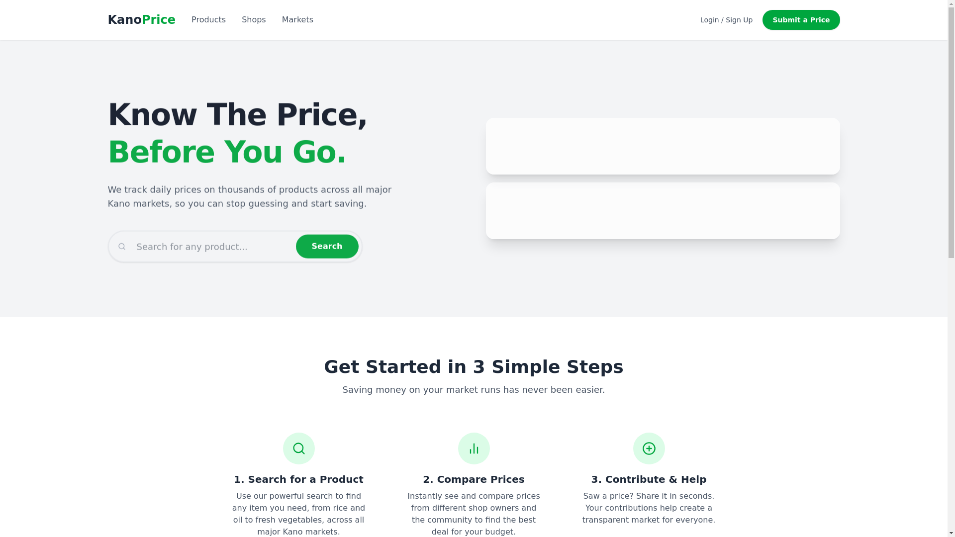 website screenshot of https://kanoprice.app/
