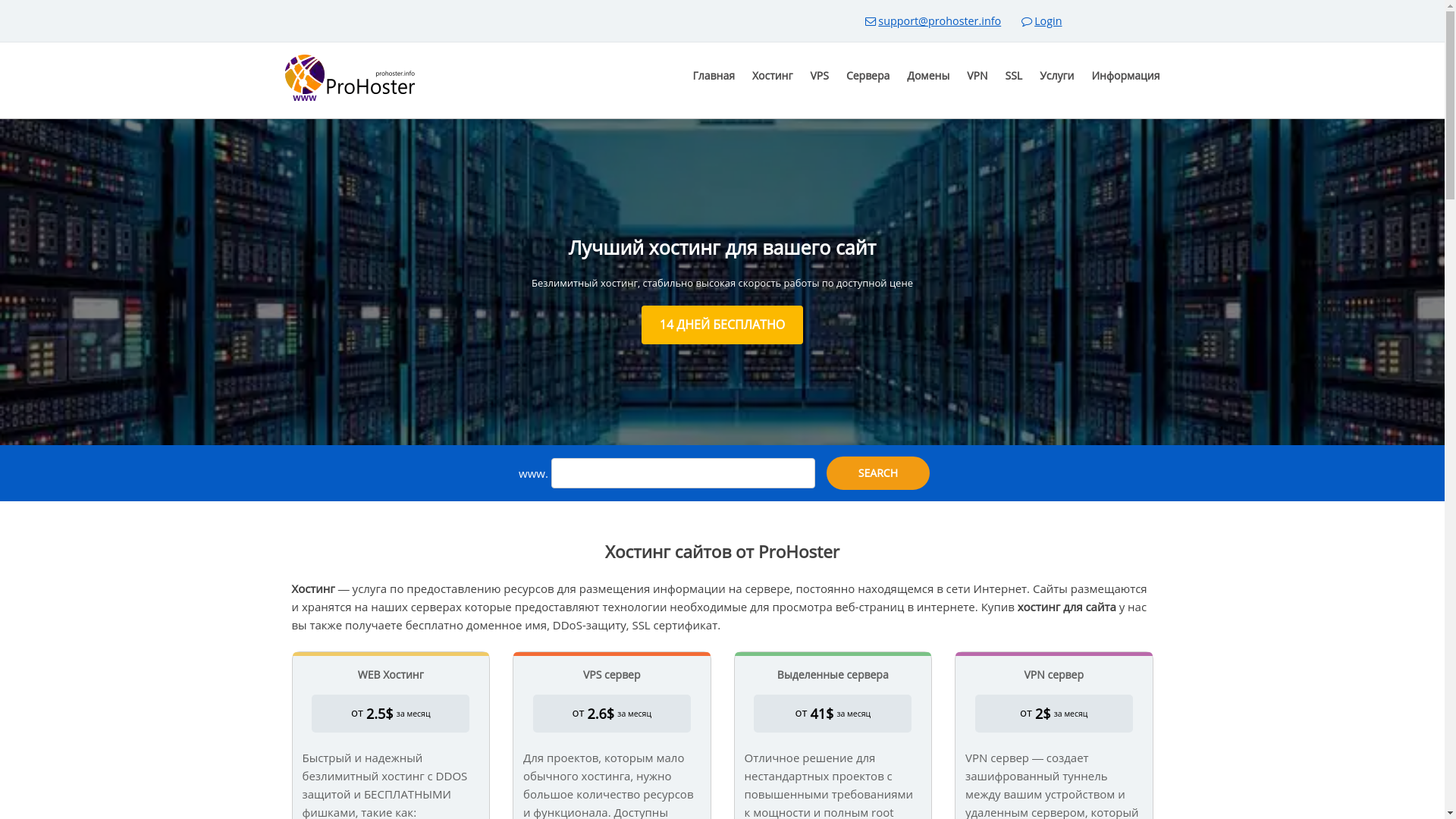 website screenshot of https://prohoster.info/