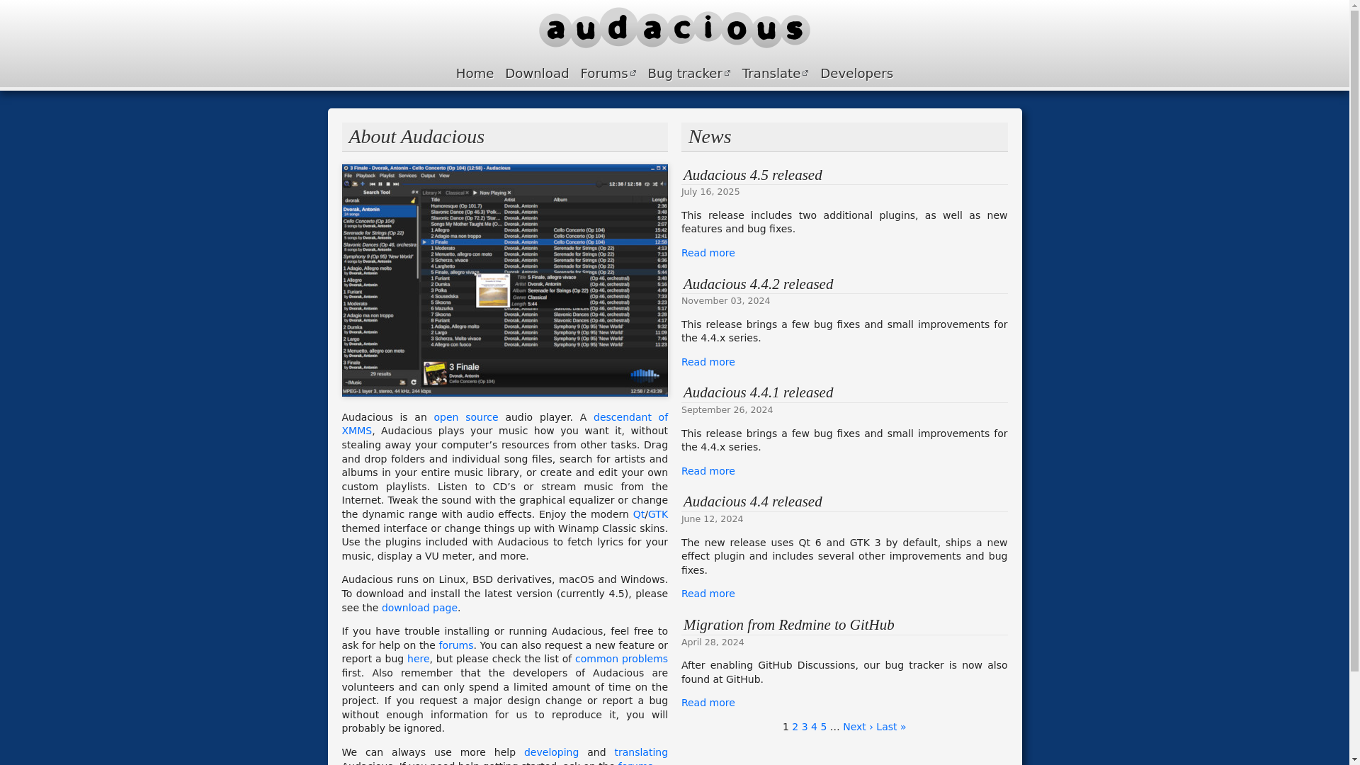 website screenshot of https://audacious-media-player.org/