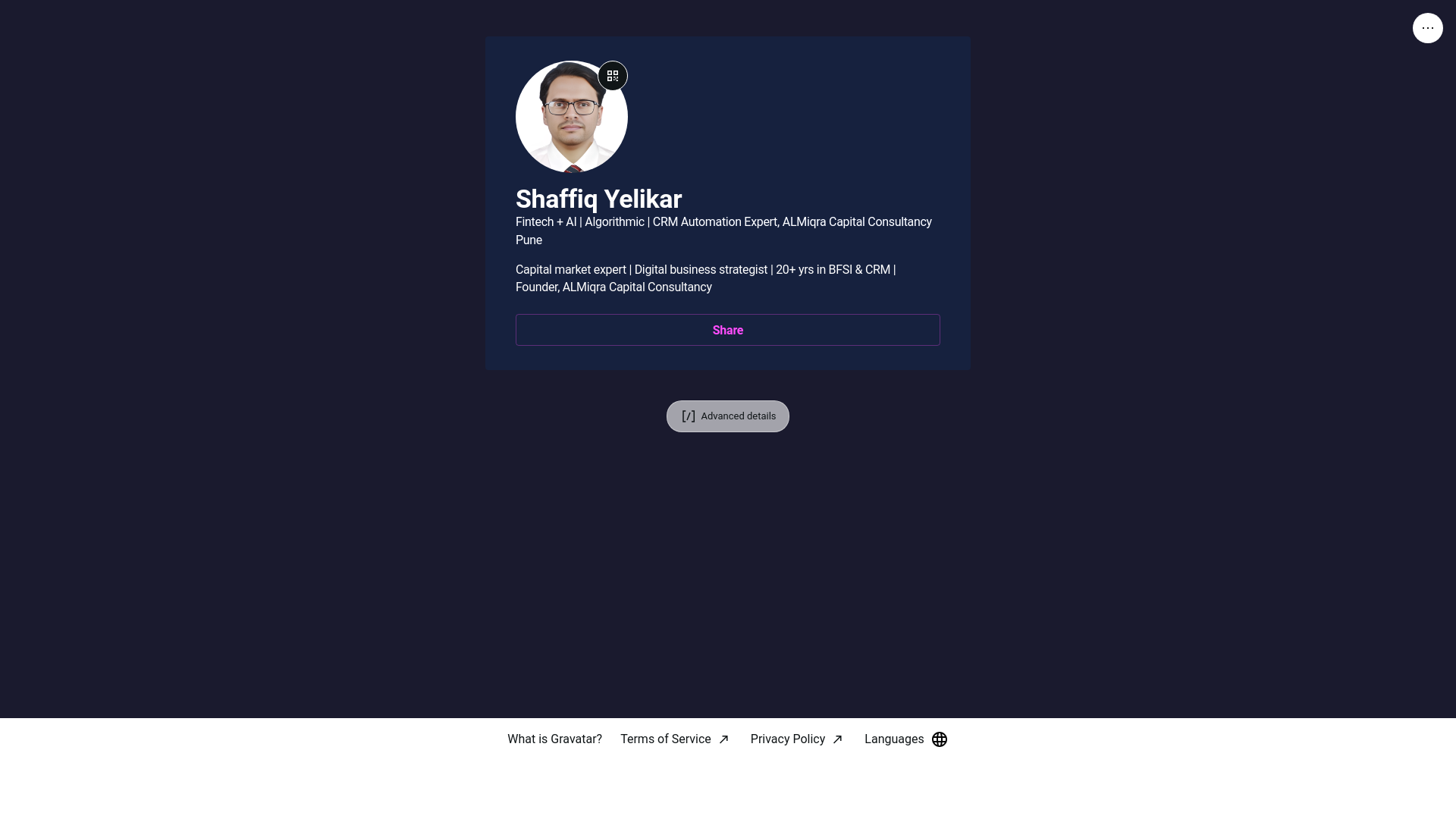 website screenshot of https://shaffiqyelikar.link/