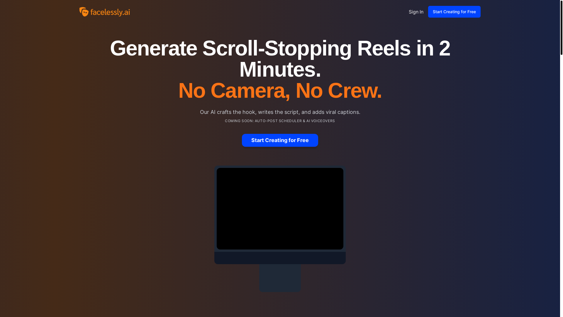 website screenshot of https://www.facelessly.ai/