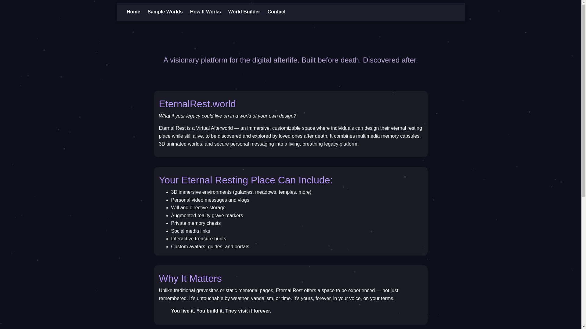 website screenshot of https://eternalrest.world/
