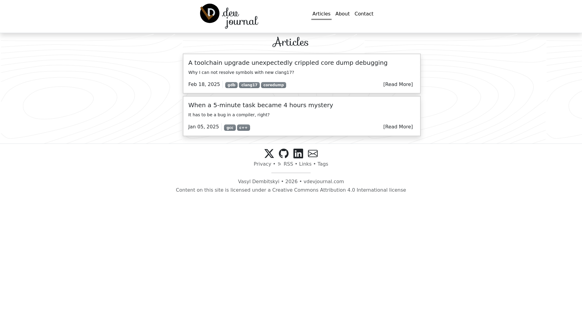 website screenshot of https://vdevjournal.com/