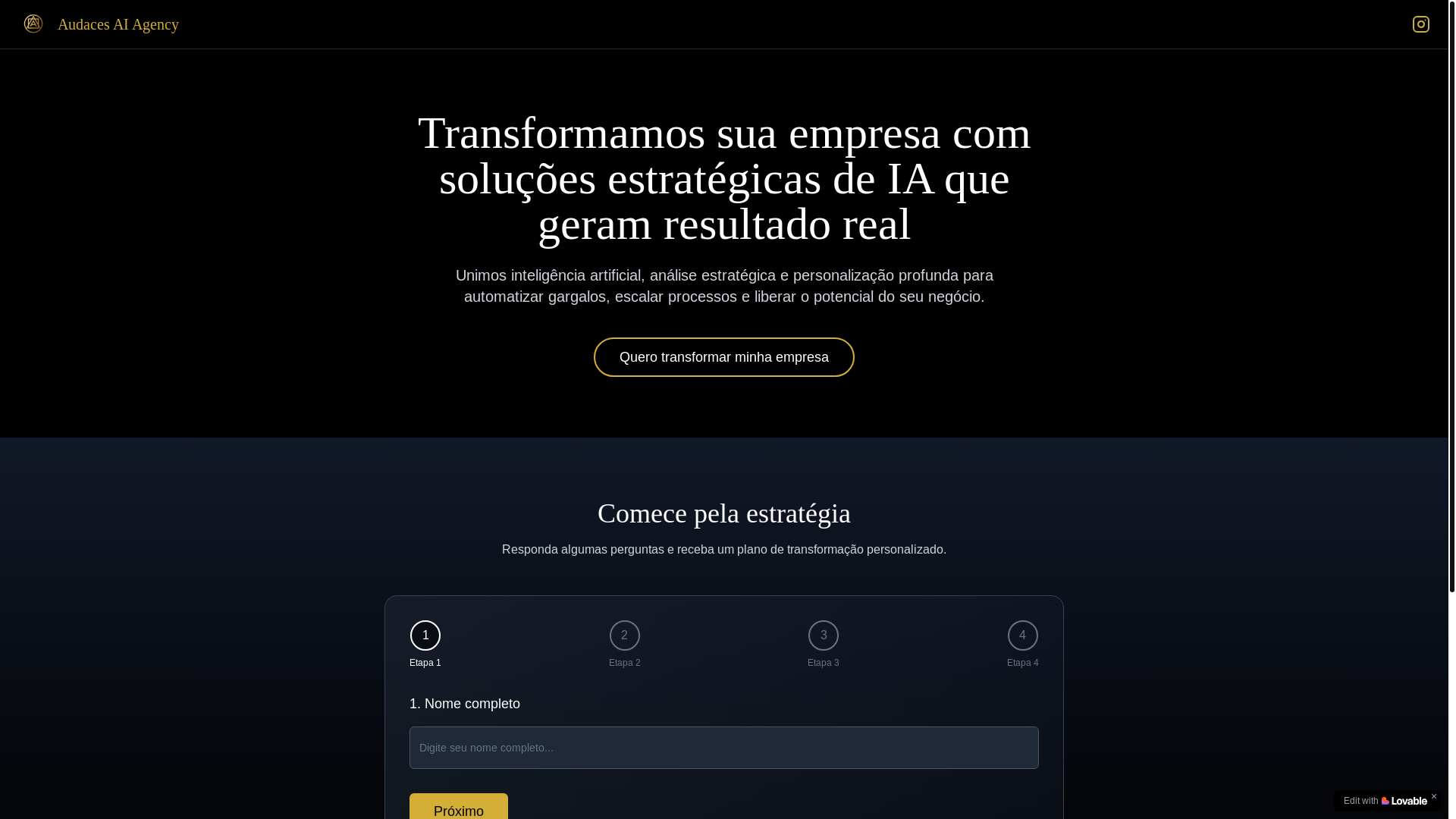 website screenshot of https://agenciaaudaces.tech/