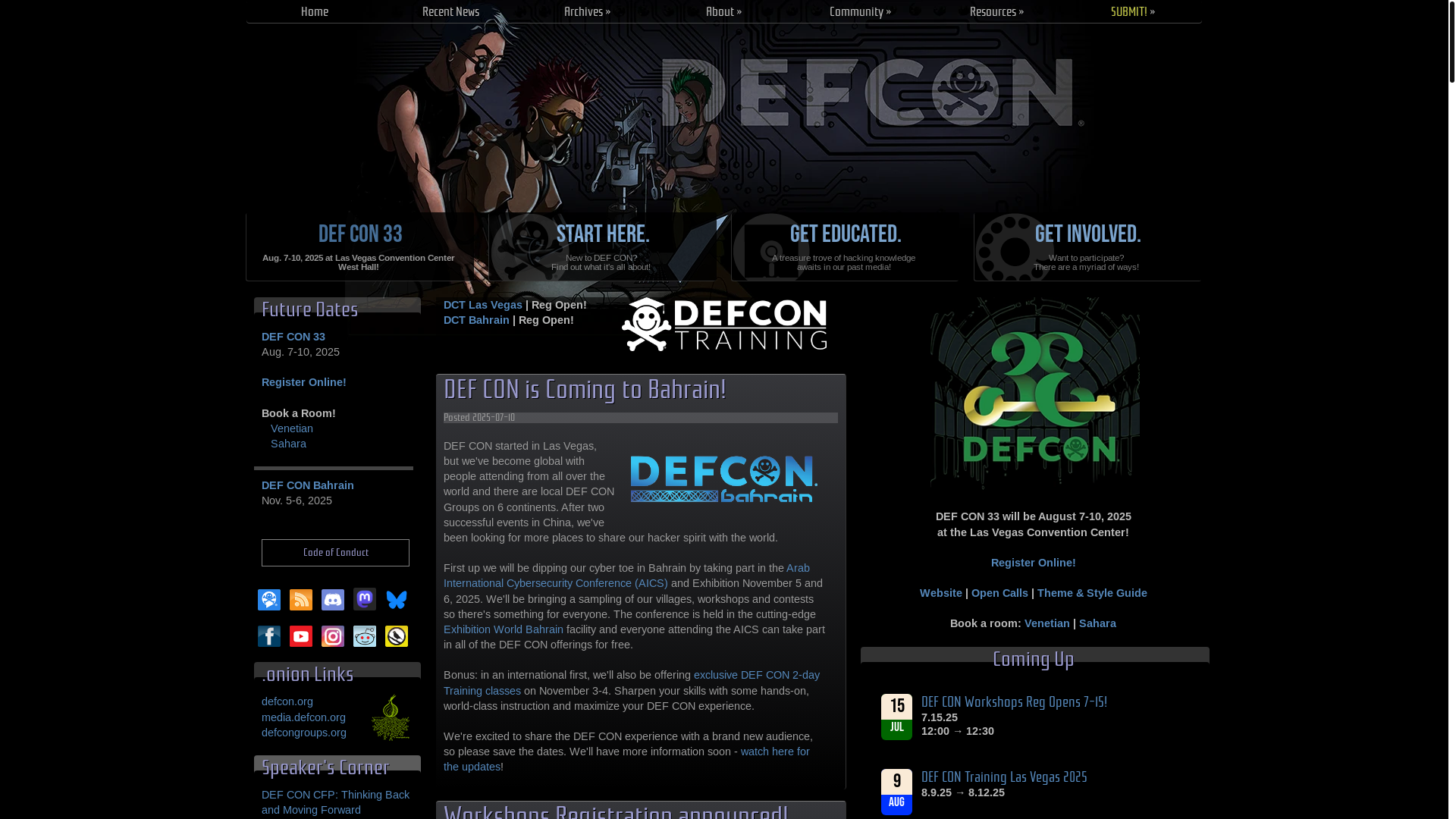 website screenshot of https://defcon.org/