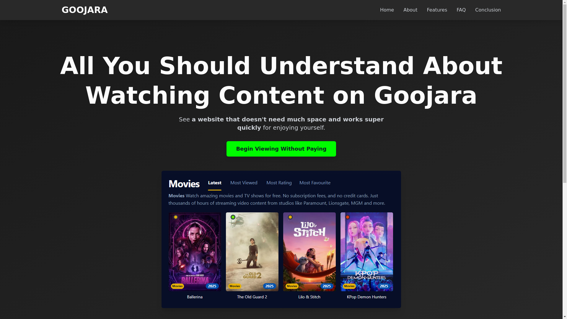 website screenshot of https://goojara-qpx2.pages.dev/