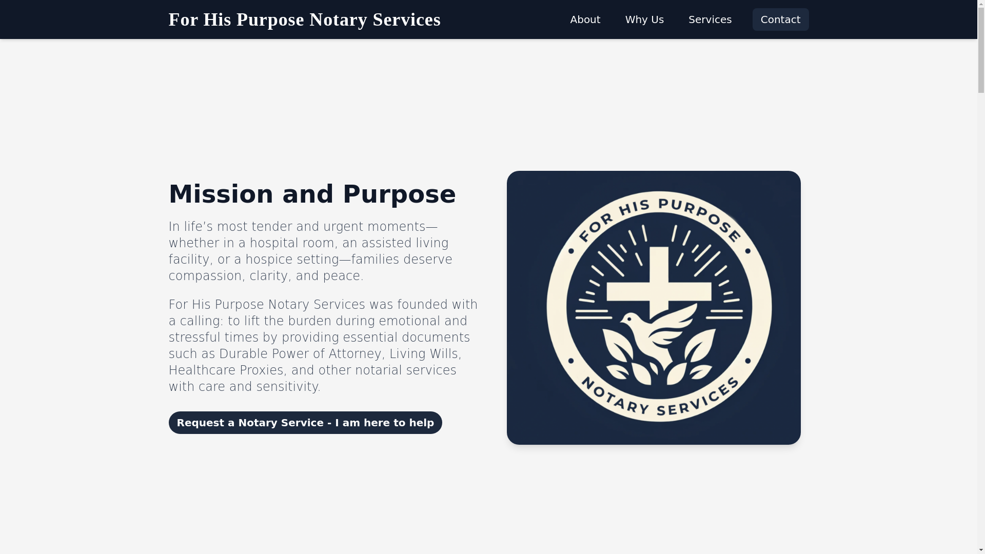 website screenshot of https://forhispurposenotaryservice.com/
