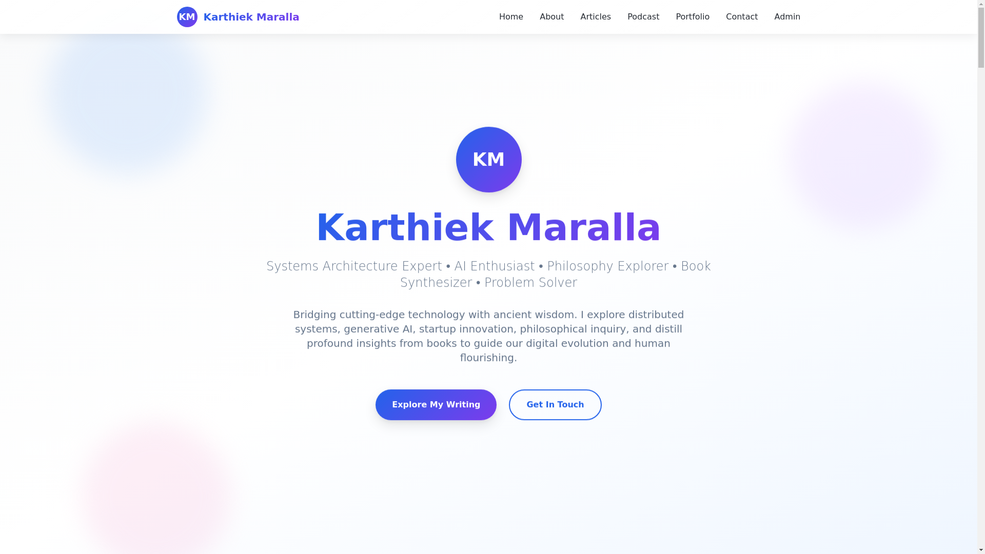 website screenshot of https://karthiek-maralla.com/