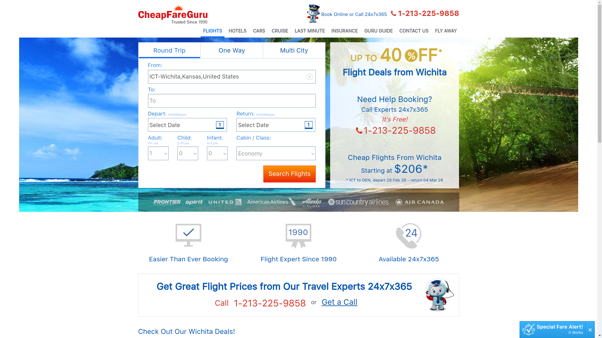 website screenshot of https://www.cheapfareguru.com/