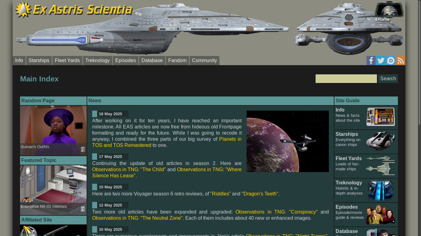 website screenshot of https://www.ex-astris-scientia.org/